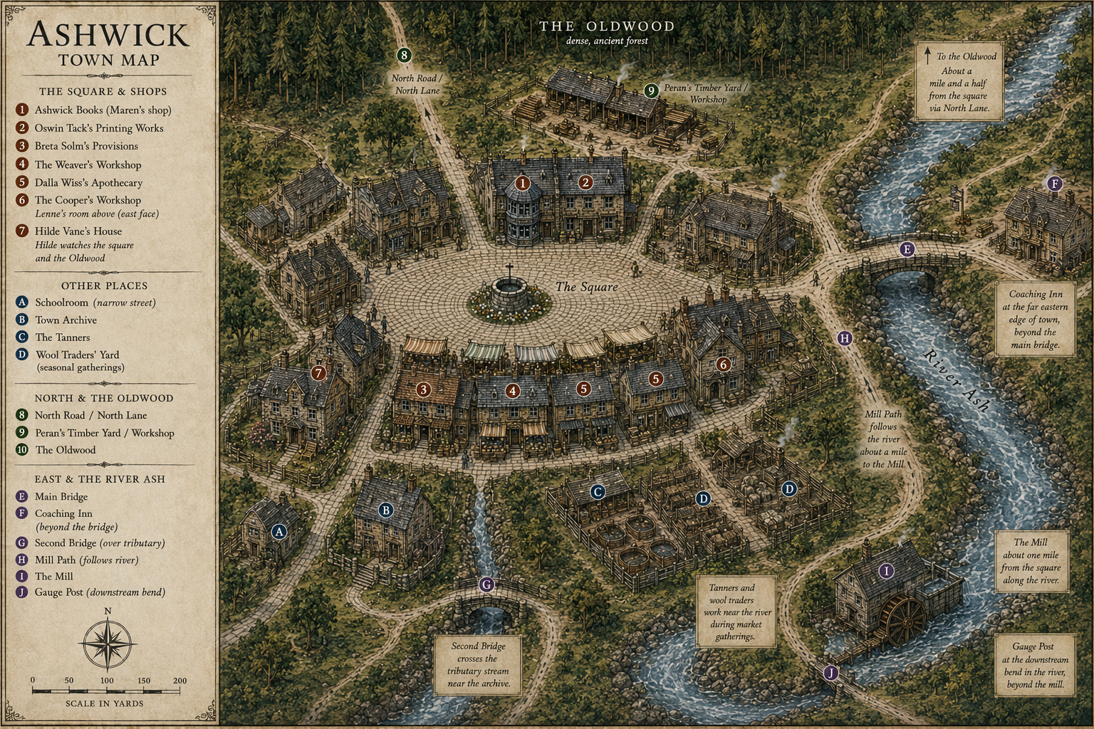 Illustrated town map of Ashwick