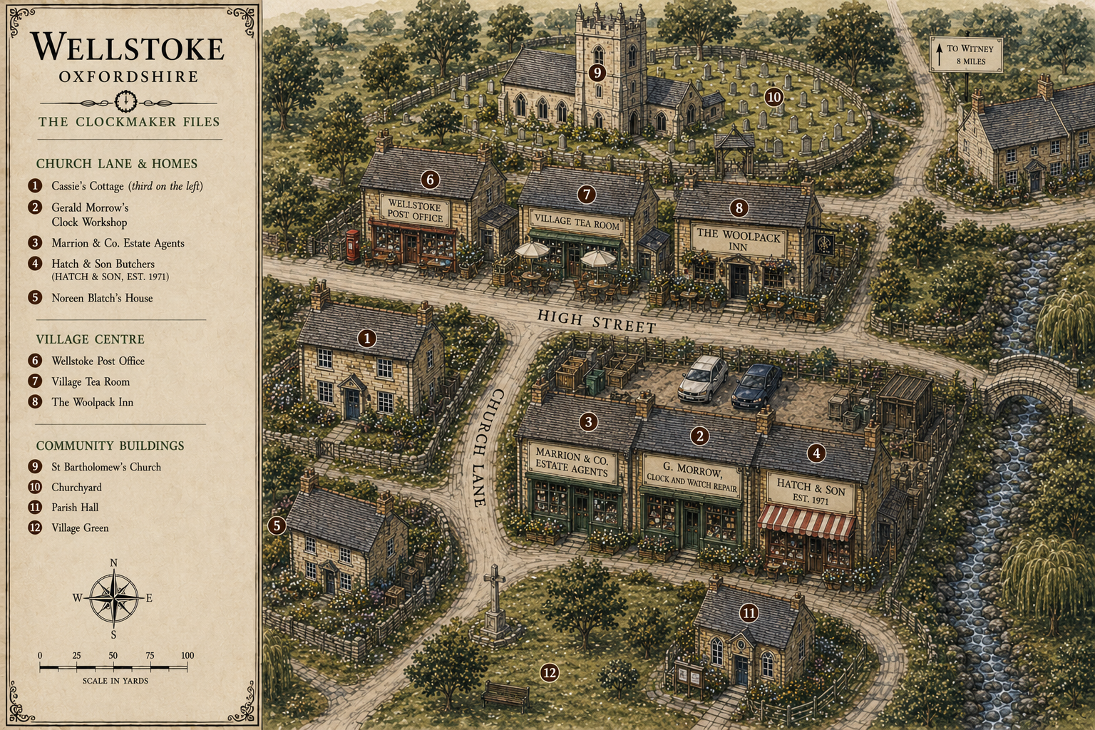 Illustrated town map of Wellstoke